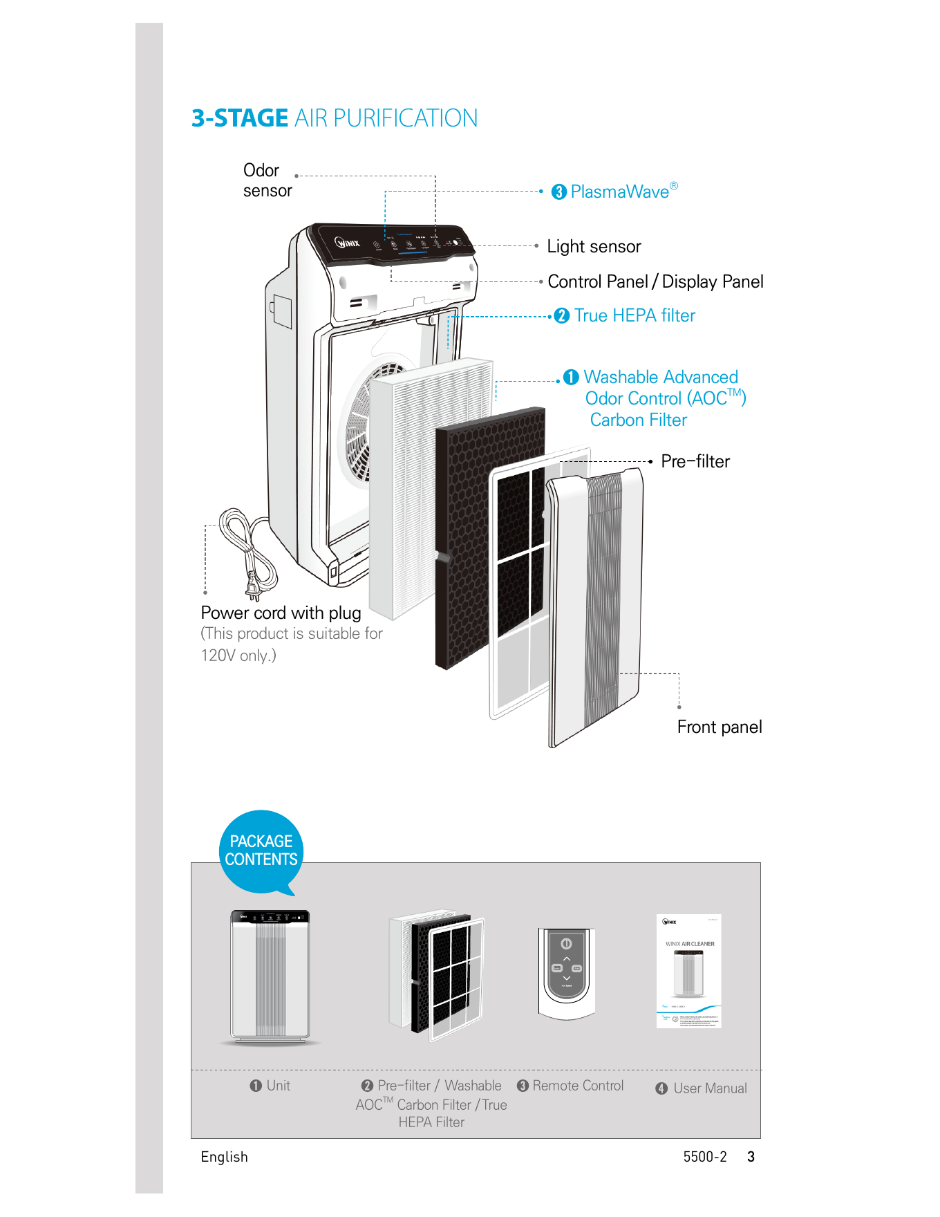 Winix 5500-2 3-stage air purification system from user manual