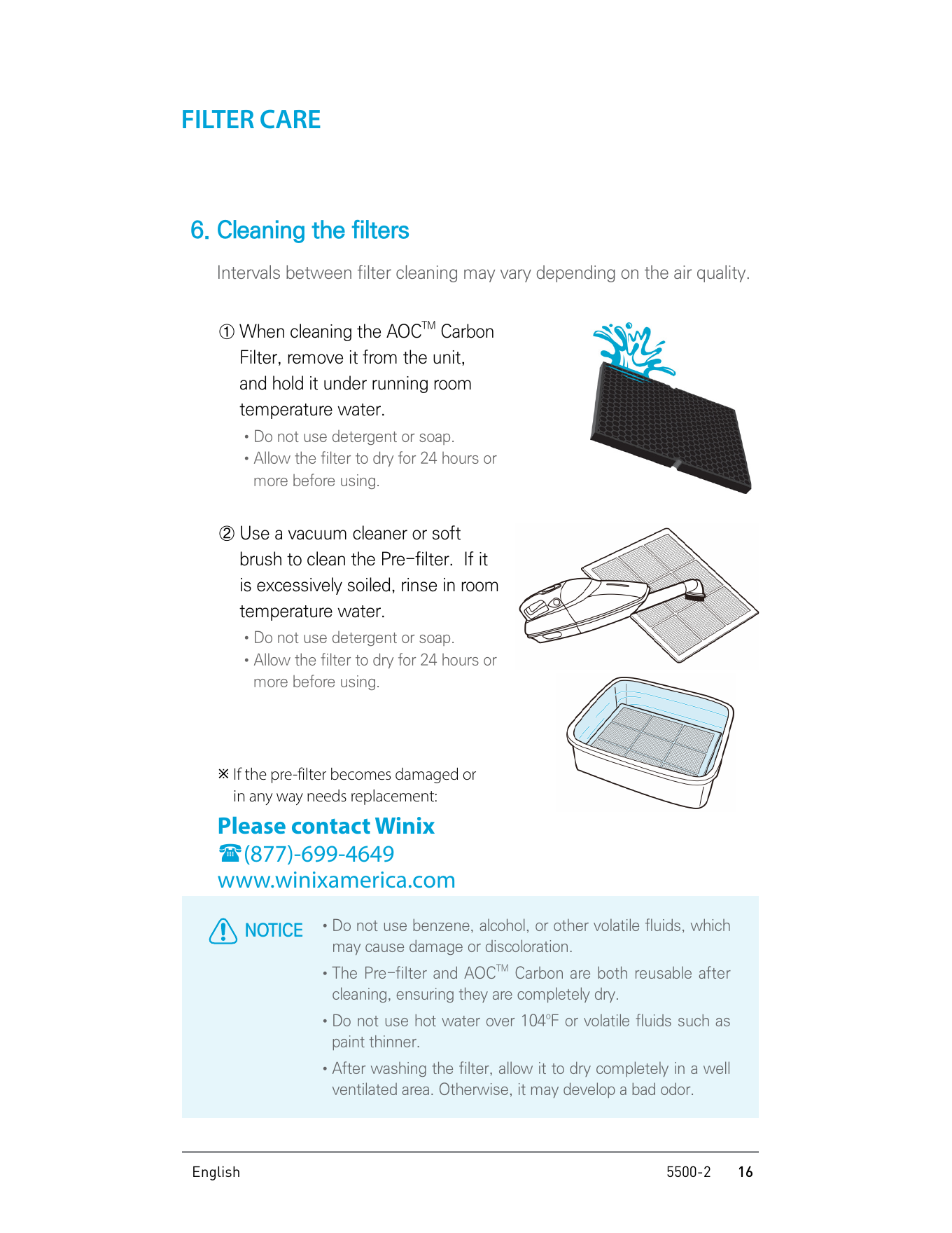 Winix 5500-2 filter cleaning instructions