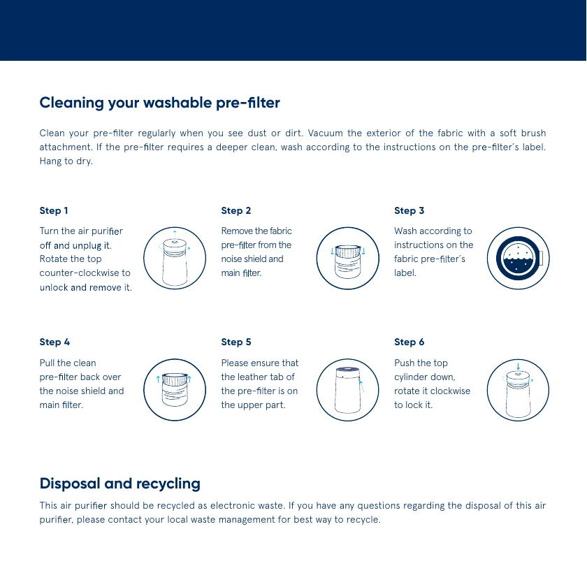 How to clean the Blueair Blue Pure 511i Max washable fabric pre-filter